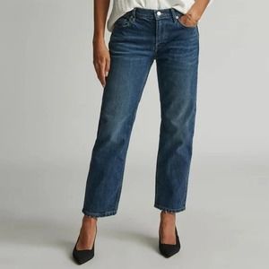 Everlane Cropped Shortie Straight Leg Jeans 30 High Rise Waist Dark Ink Blue